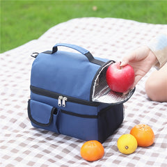 Portable Double Layer Insulated Lunch Bag for Outdoor Picnic