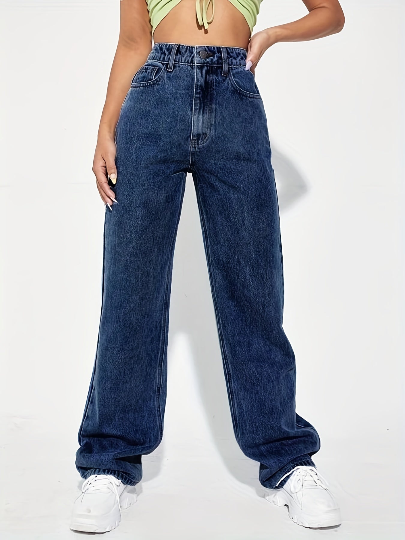 Slash Pocket Boyfriend Jeans Loose Fit Mid Waist