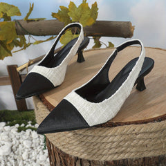Women's Cap Toe Kitten Heels Slingback Sandals