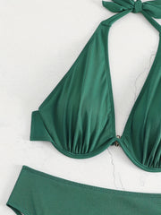 Basic Bikini Set Women's Plus Plain Halter Neck Medium Stretch