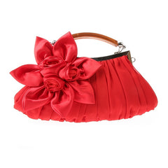 Floral Decor Clutch Bag Ruched Detail Handbag Women's Chain Shoulder Bag
