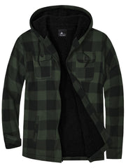 Men's Plaid Fleece Zip Hooded Jacket Outdoor Fall Winter