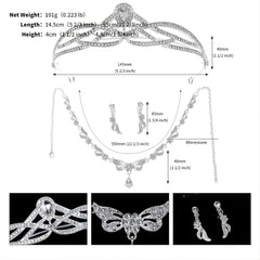 3PCS Wedding Necklace Earrings Crown Set Bridal Jewelry