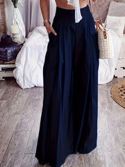 Solid High Rise Wide Leg Trousers