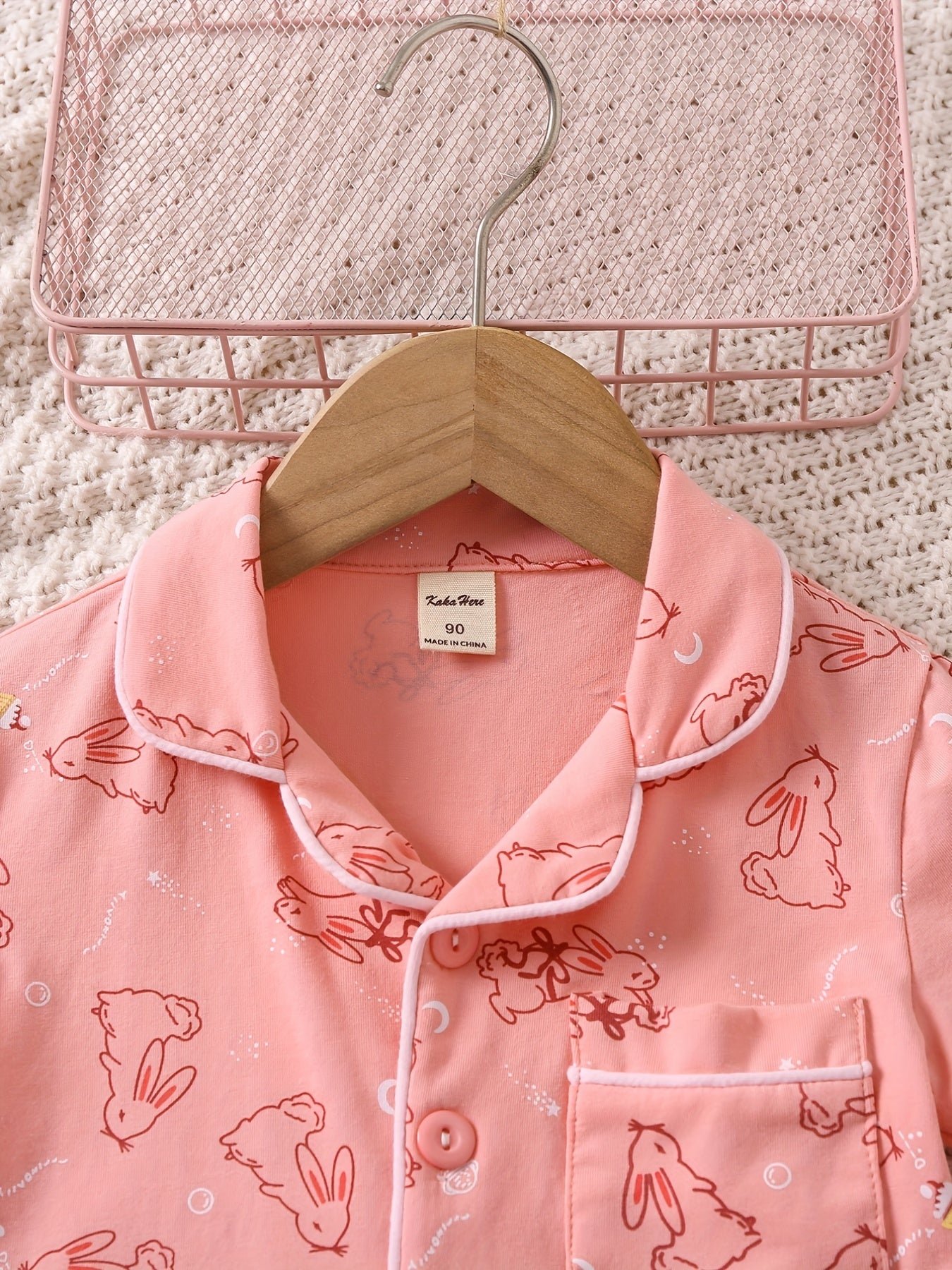 Toddler Girls Easter Rabbit Pajama Set V Neck Button Top & Shorts Sleepwear