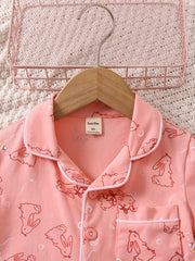 Toddler Girls Easter Rabbit Pajama Set V Neck Button Top & Shorts Sleepwear