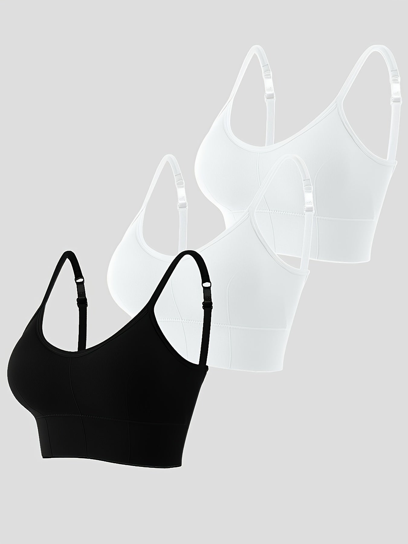 3pc Solid Sports Bras Comfy & Breathable Push Up Bra