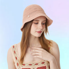Pink Knitted Basin Hat Thin Breathable Cloche Hats For Women