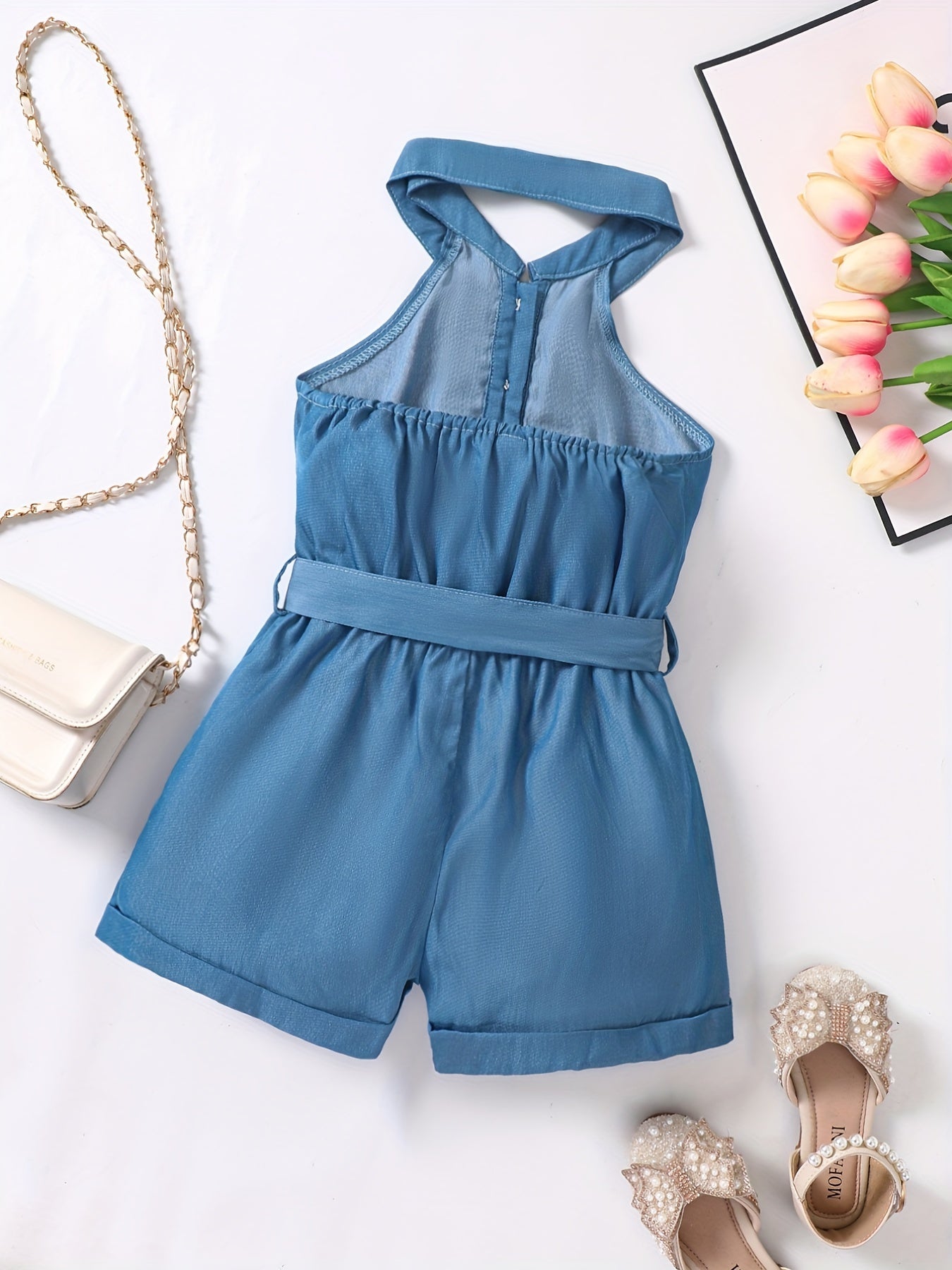 Toddler Girls Ruffle Trim Halter Rompers Jumpsuits For Beach Vacation