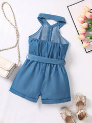 Toddler Girls Ruffle Trim Halter Rompers Jumpsuits For Beach Vacation