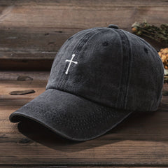 Cross Printed Baseball Cap Unisex Washed Distressed Casual Sun Hat