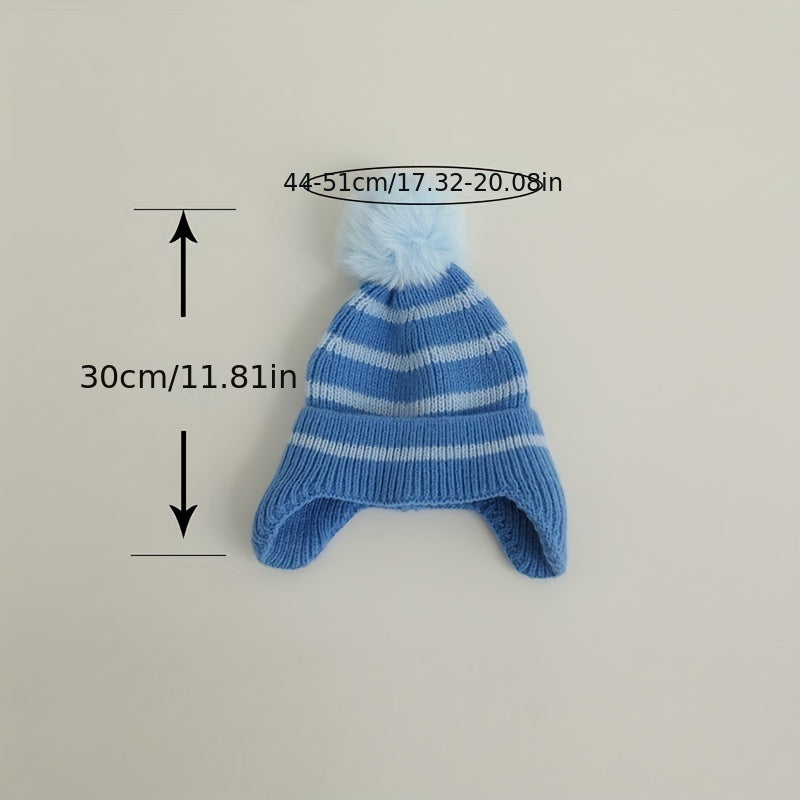 Striped Wool Ball Knitted Hat for Baby Boy and Girl