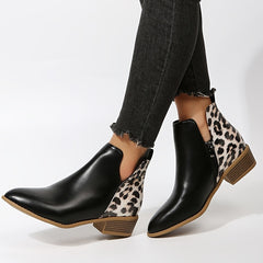 Chunky Heeled Short Boots Pointed Toe Chelsea Boots Women's