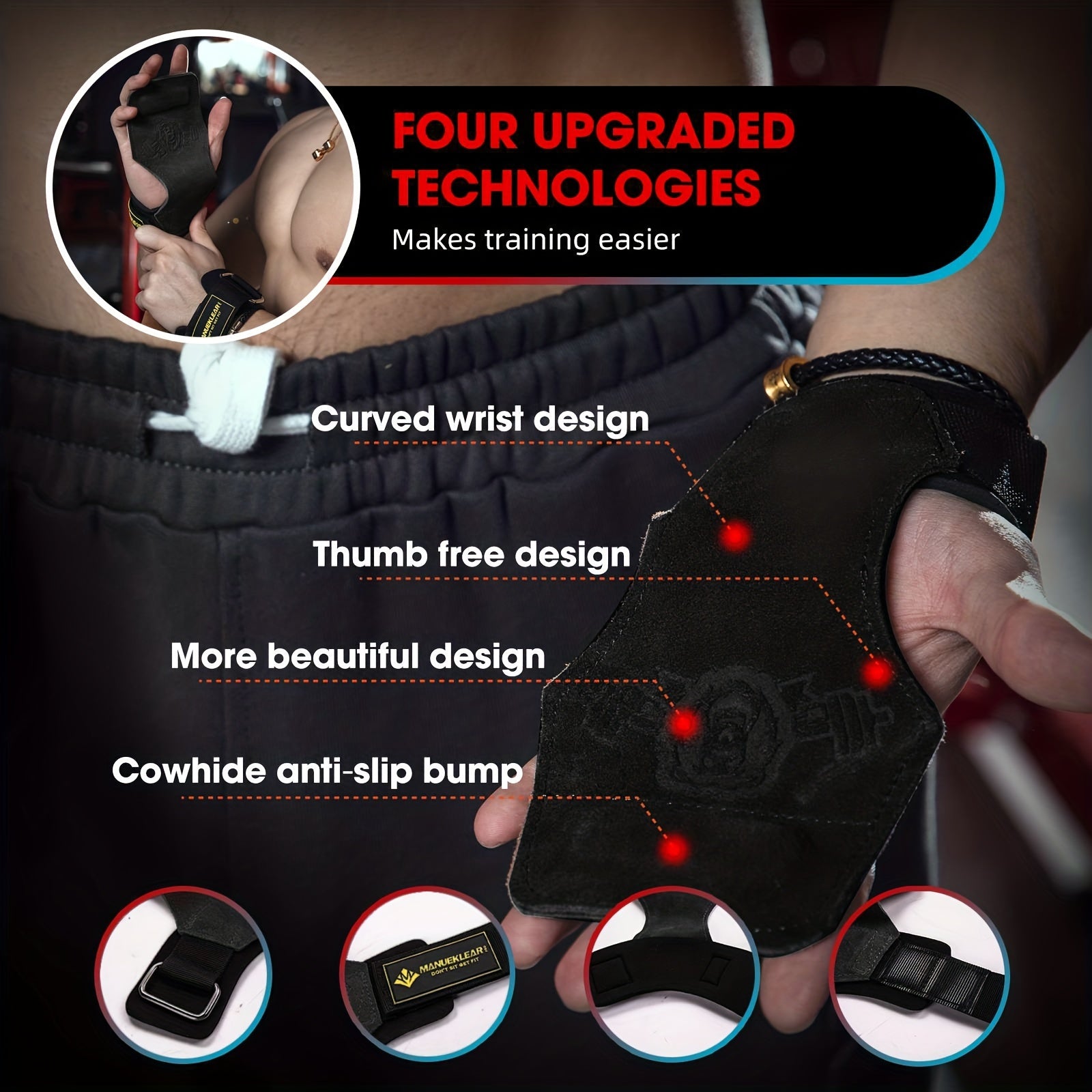 MANUEKLEAR Leather Weightlifting Wrist Straps - Support for Lifting