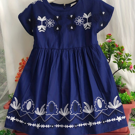 Girls Short Sleeve Cotton Dress Summer Princess Costume Embroidered Outfit