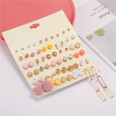 30Pairs Girls Stud Earrings Rhinestone & Faux Pearl Kids Accessories