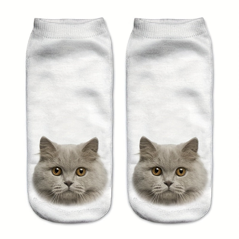 5 Pairs 3D Cat Print Socks Cute Low Cut Women's Stockings