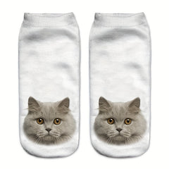 5 Pairs 3D Cat Print Socks Cute Low Cut Women's Stockings