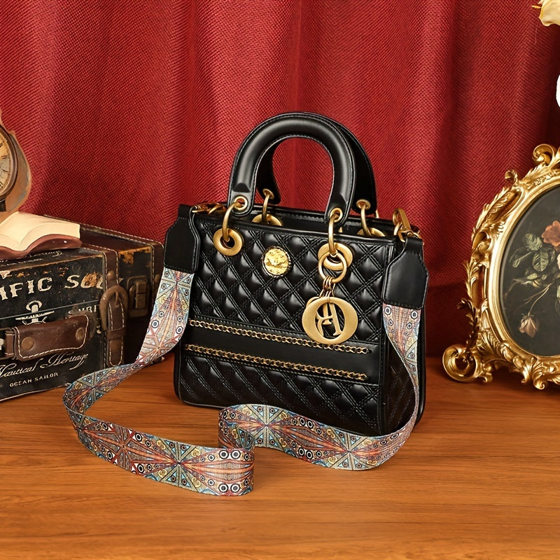 Quilted Top Handle Satchel Crossbody Bag Leather Handbag Purse