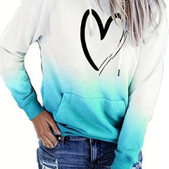 Heart Print Kangaroo Pocket Hoodie Long Sleeve Hoodies