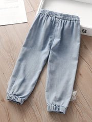 Girls' Lace Bow Beaded Casual Jeans For Street Kids