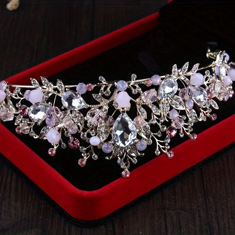 Pink Tiara Crystal Bridal Crown Wedding Hair Accessories