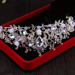 Pink Tiara Crystal Bridal Crown Wedding Hair Accessories