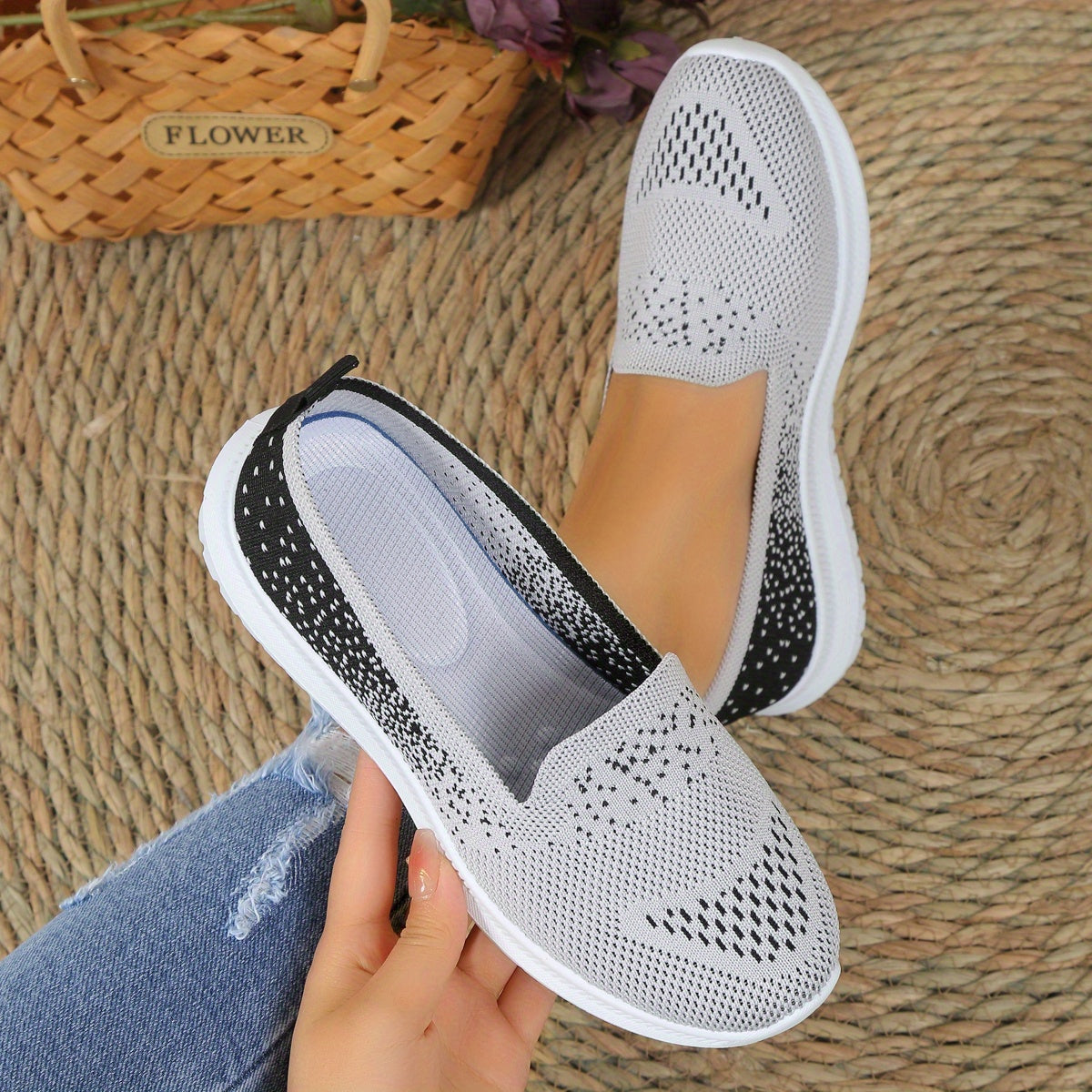 Women's Breathable Knit Slip On Sneakers Lightweight Low Top Shoes