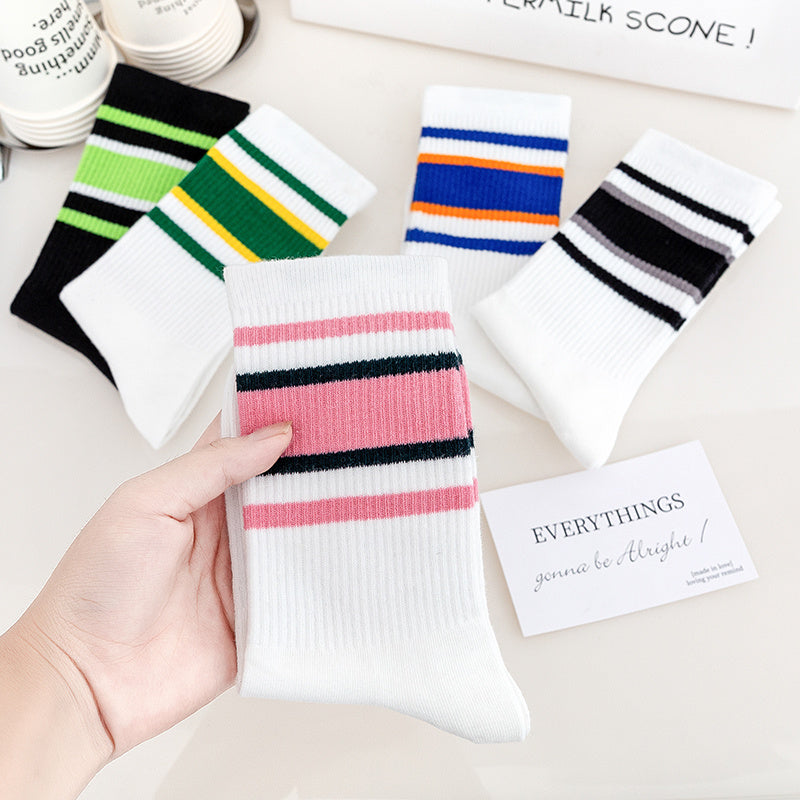 5 Pairs Women's Striped Mid Tube Socks