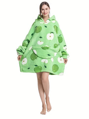 Avocado Pattern Sherpa Fleece Hooded Blanket Women's Nightgown