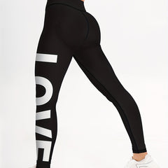Letter Pattern Yoga Pants High Stretch Running Sports Leggings