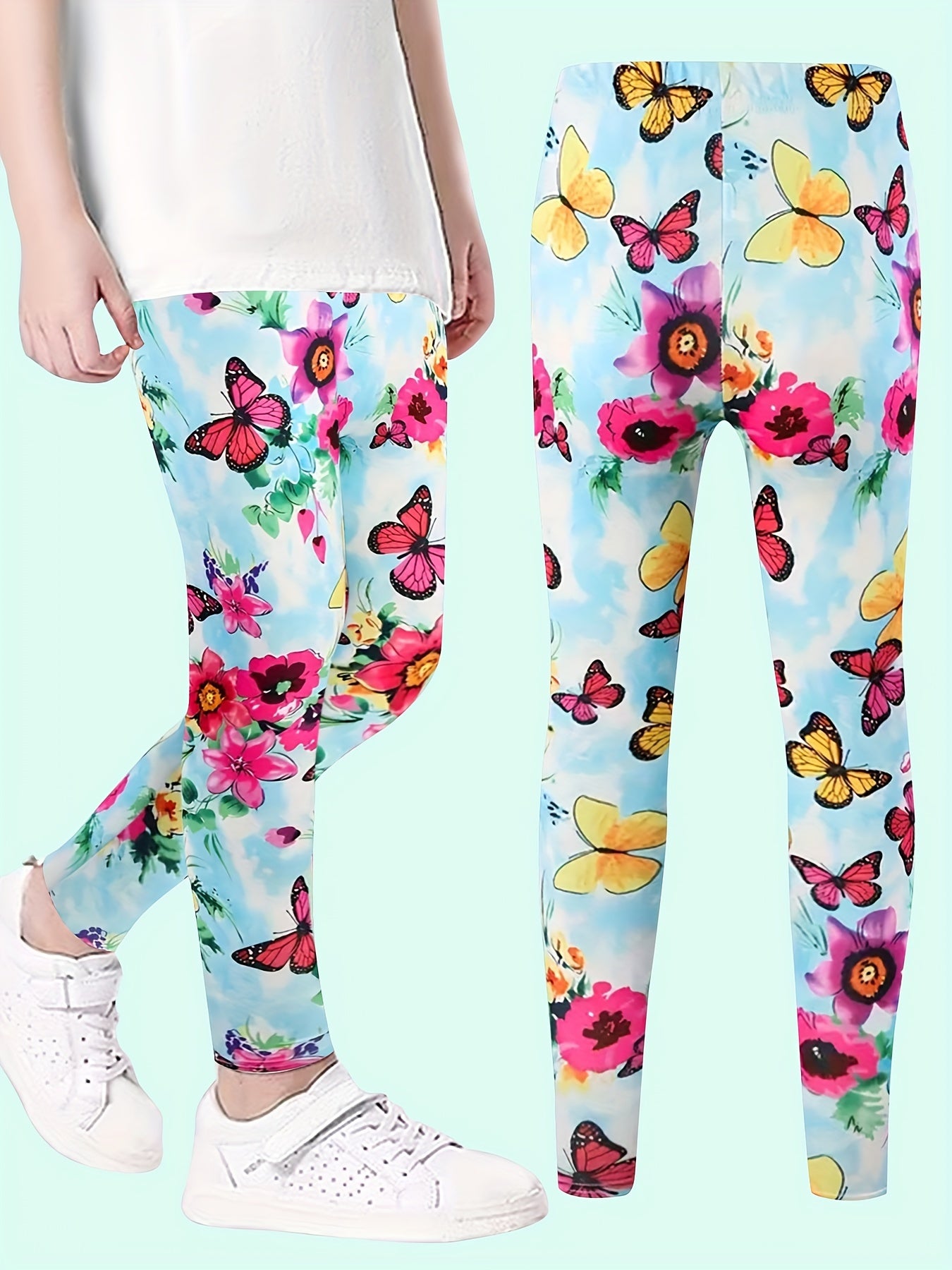 Butterfly Graphic Leggings Girls Comfy Yoga Pants For All Season Sports