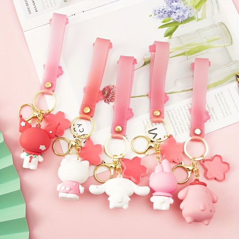 Pink Sakura Keychain Ornaments Cartoon Pendant Car Key Ring