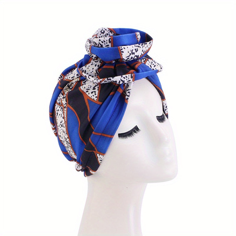 Boho Print Ruffle Turban Cap Classic Ruched Flower Bonnet Head Wrap