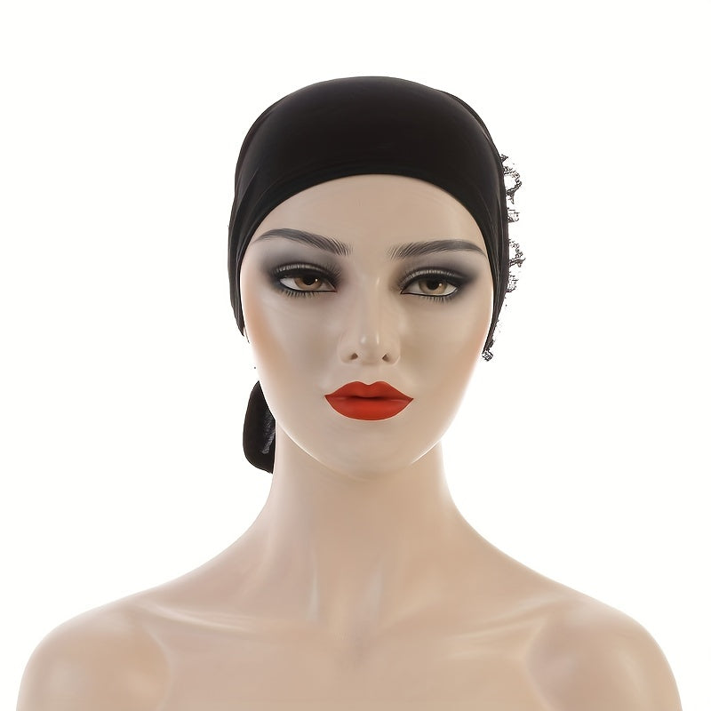Lace Flower Turban Cap Lace Up Head Wrap Hijab Bonnet Chemo Hats