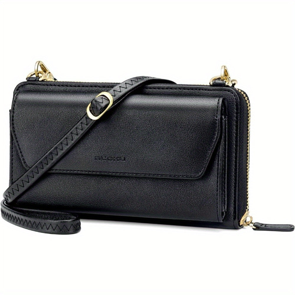 Womens RFID Wallet Purse Urban Style Zip Closure 2 Strap Lining Solid Pattern