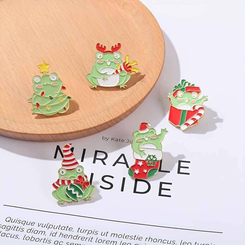 Christmas Frog Brooch Pin Cartoon Toad Animal Lapel Pin For Women