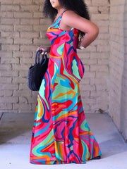 Baroque Floral Print Jumpsuit Boho Crew Neck Wide Leg Jumpsuit