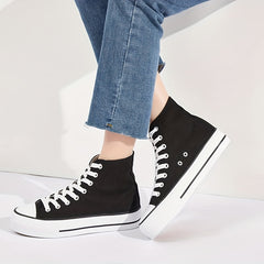 Women's Platform High Top Canvas Shoes Solid Round Toe Lace Up Sneakers