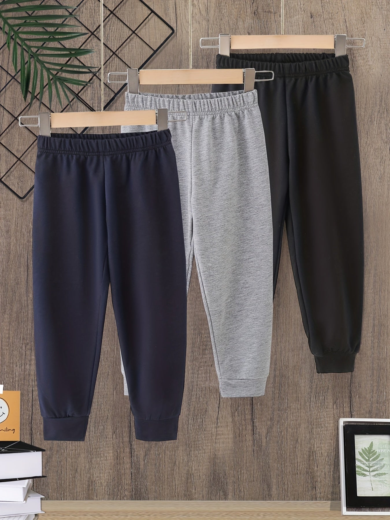 3pcs Boys Solid Active Sweatpants Jogger Sports Pants Kids Clothing