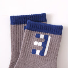 5 Pairs Boys Casual Number Graphic Print Soft Socks For Spring Summer Kids Teen