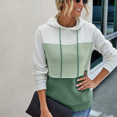 Block Drawstring Hoodie Long Sleeve Sweatshirt