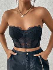 Lace Crop Tube Top Sleeveless Summer Sexy Women's Clothing
