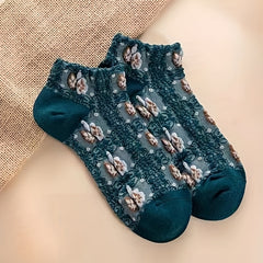 5 Pairs Retro Style 3D Textured Ankle Socks Women's Stockings