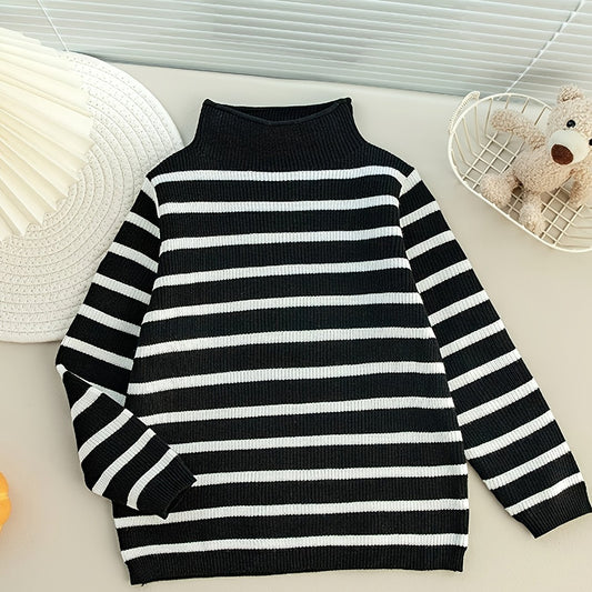 Boys Striped Sweater Round Neck Long Sleeve Warm Knit Pullover Top