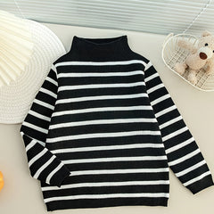 Boys Striped Sweater Round Neck Long Sleeve Warm Knit Pullover Top