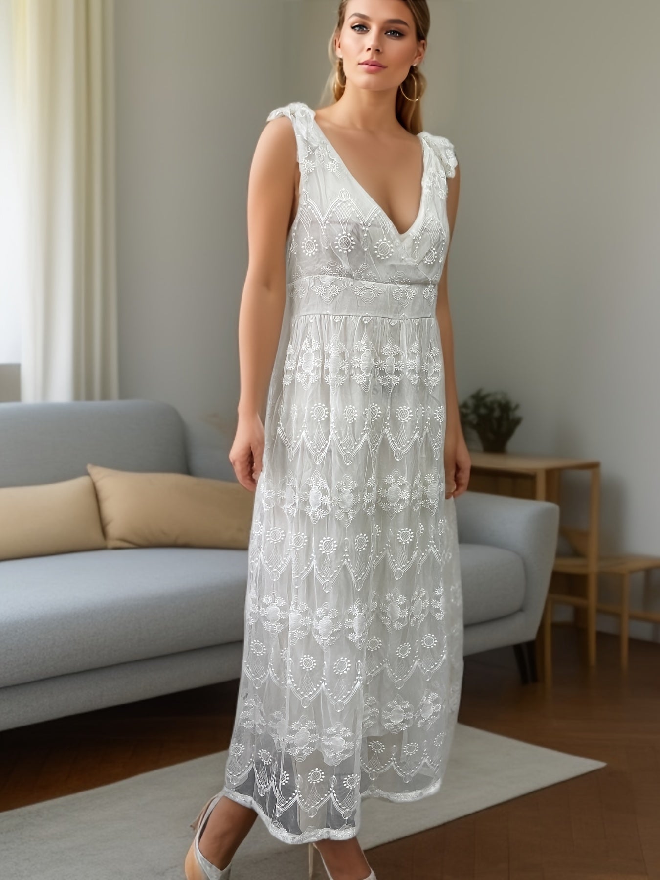 Retro Lace NightDress Deep V Backless Pajama Dress