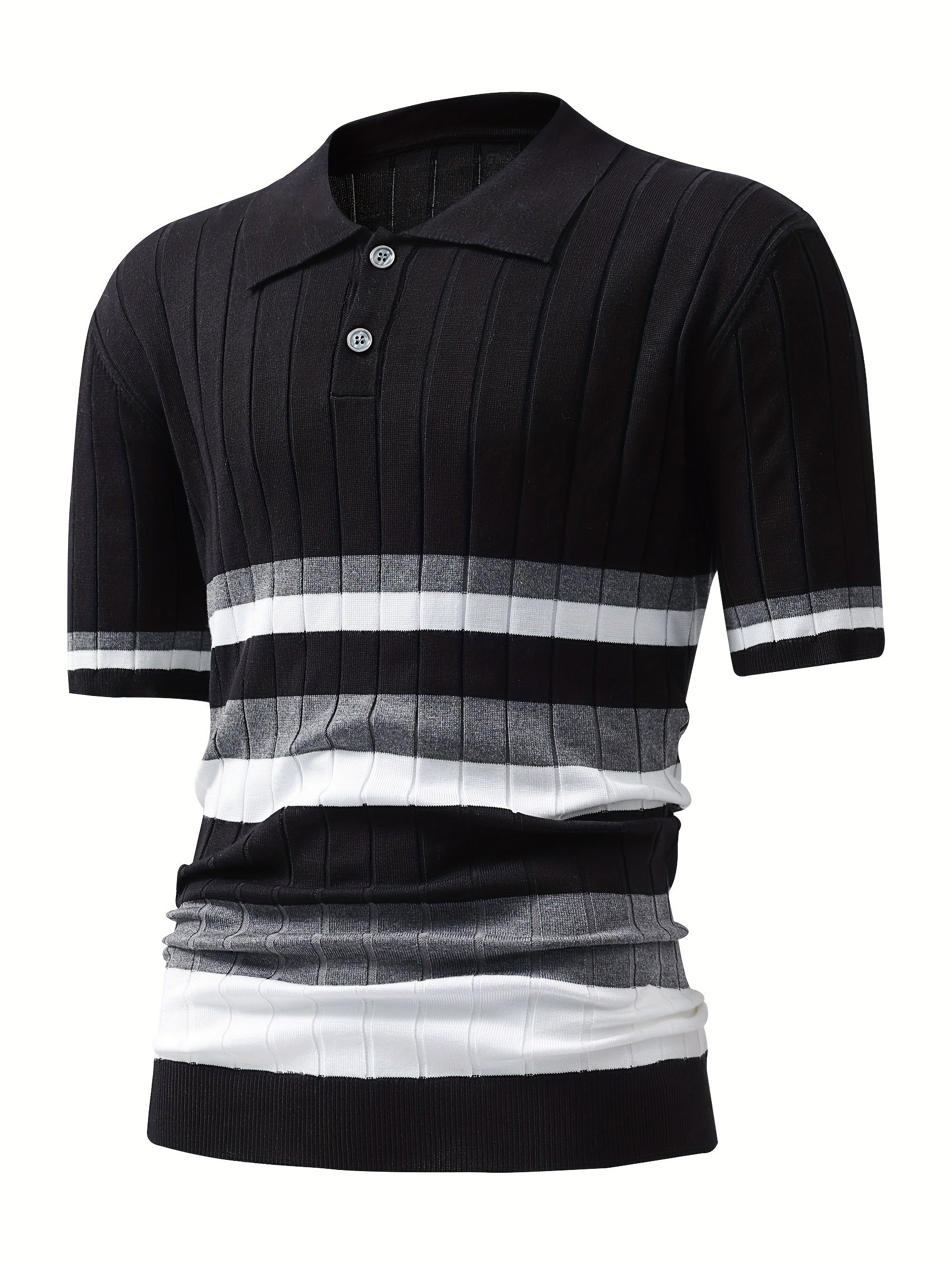 Stripe Pattern Polo Sweater Men's Warm Stretch V Neck Pullover