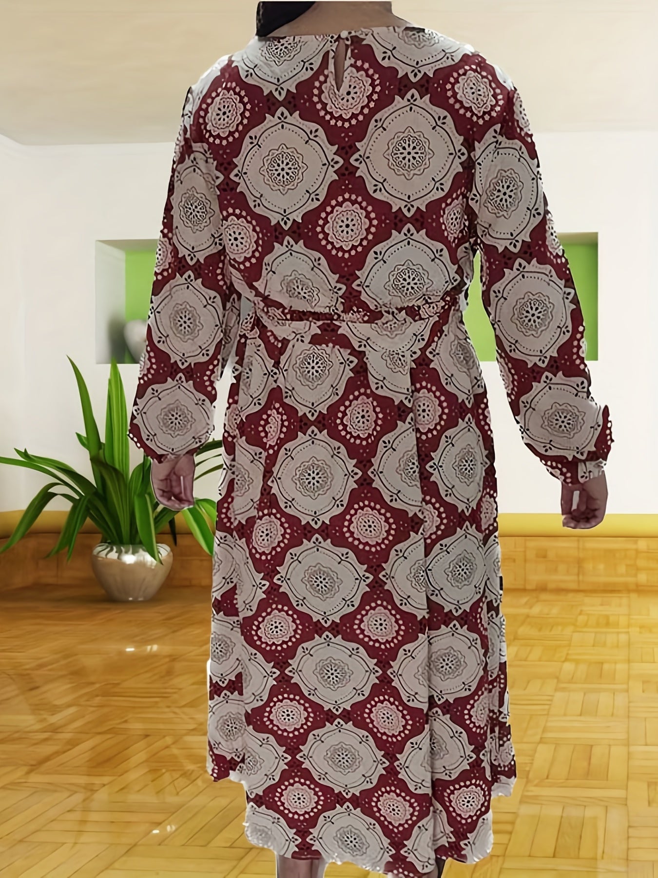 Floral Print Long Sleeve Plus Size Dress
