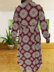 Floral Print Long Sleeve Plus Size Dress